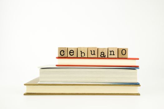 cebuano word on wood stamps stack on books, conversation and translation concept