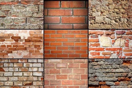 collection of brick wall textures in one image, ready for your design