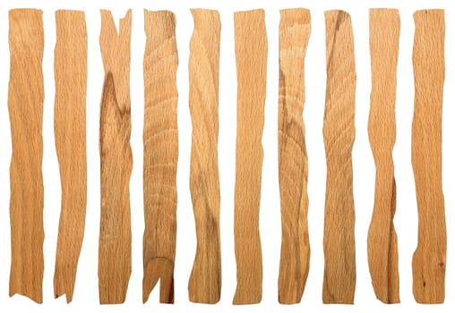 collection of old pieces of wood isolated over white background