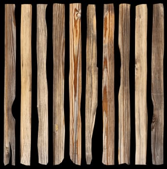 damaged spruce planks isolated on dark background
