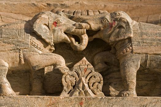 relief of two elephants on the hindu temple wall
