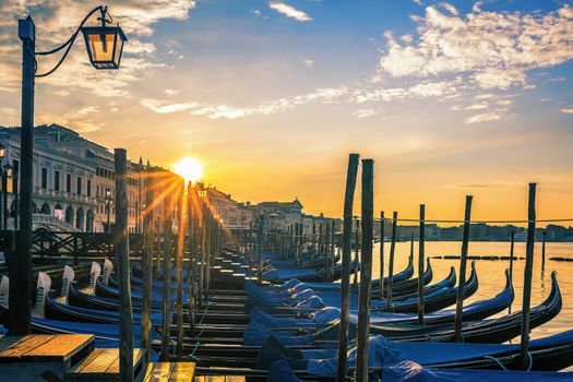 Venice with gondolas at sunrise, Italy