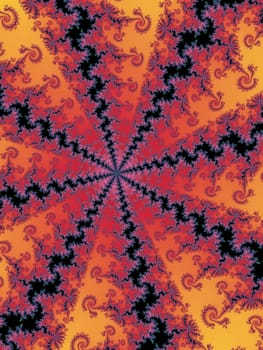 Digital computer graphic - rendering. Patterned fractal background with spiral in a bright colors for design.
