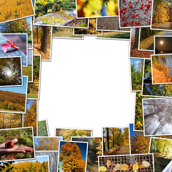 frame of autumn photos on white background