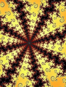 Digital computer graphic - rendering. Patterned fractal background with spiral for design.