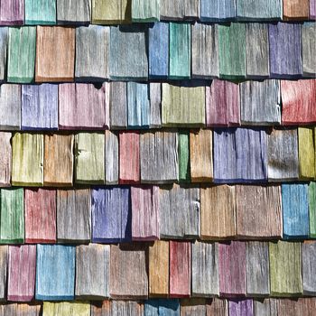 roof of old colored wood shingles and boards