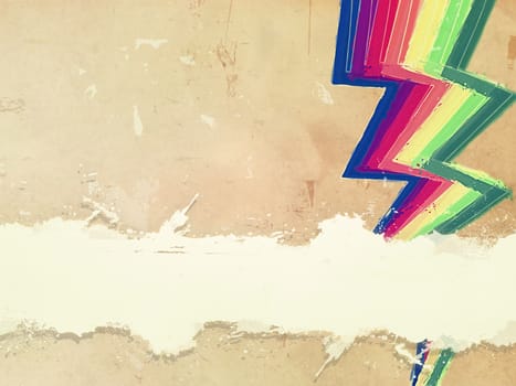 retro background with drawn rainbow zigzag lines and text space over old paper
