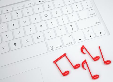 Music notes on the keyboard. View from above