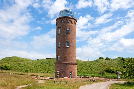 Peilturm at Kap Arkona, Island of Ruegen, Germany, green field