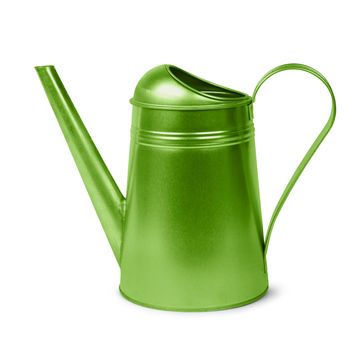 Classic green metal retro watering can isolated on white