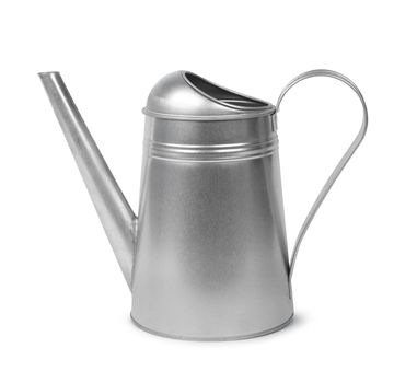 Classic galvanised metal retro watering can isolated on white