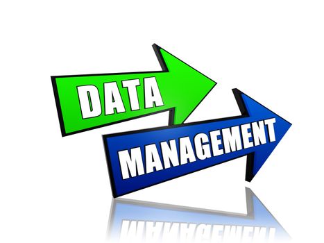 data management - text in 3d arrows, business organizing concept words