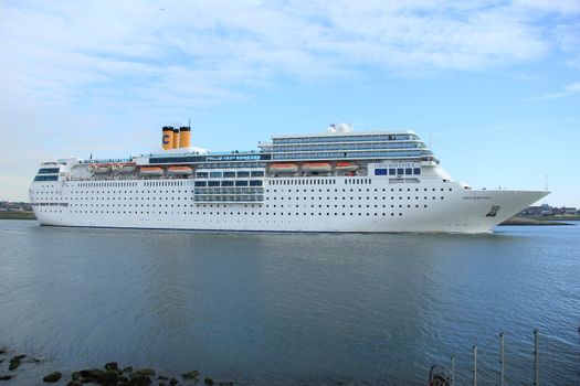 IJmuiden, the Netherlands,  june 13rd, 2014: Costa Neo Romantica on North Sea Canal, towards North Sea