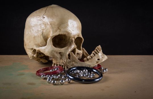 human skull dead but still loves his valuable gorgeous jewellery