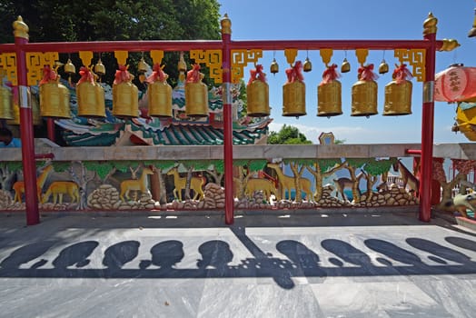 bells in a chinese temple in Choburi province, Thailand.