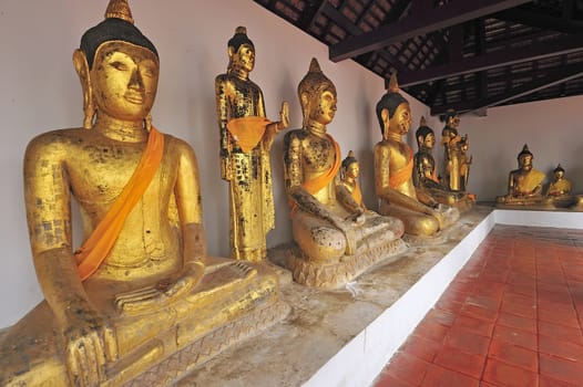 Buddha statue around the old pagoda at Southern, Thailand.