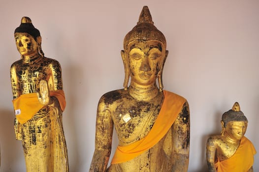 Buddha statue around the old pagoda at Southern, Thailand.