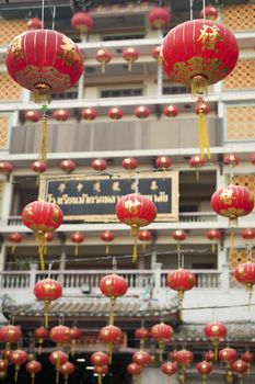 chinese paper lanterns in chinese new year, Yaowaraj china town in Bangkok, Thailand.