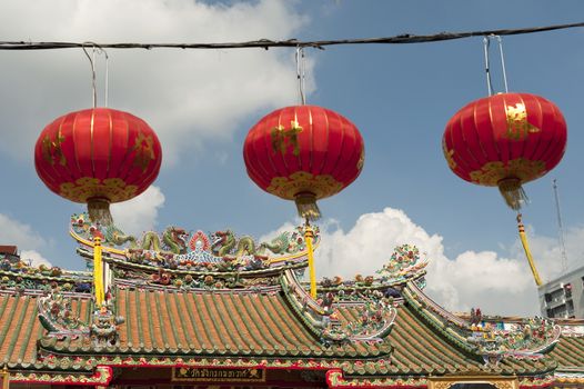 chinese paper lanterns in chinese new year, Yaowaraj china town in Bangkok, Thailand.