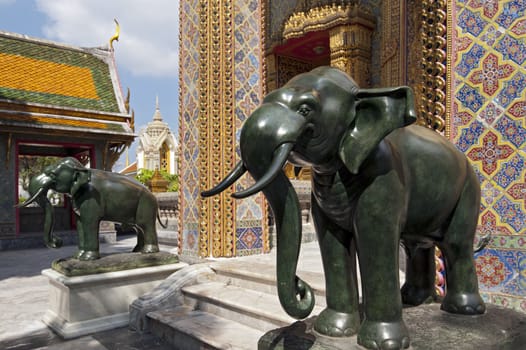 Marble statues of elephants at Thai temple