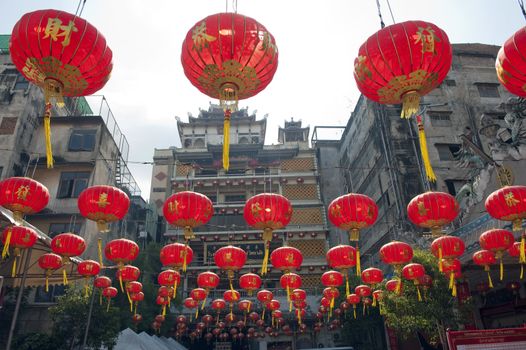 chinese paper lanterns in chinese new year, Yaowaraj china town in Bangkok, Thailand.