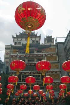 chinese paper lanterns in chinese new year, Yaowaraj china town in Bangkok, Thailand.