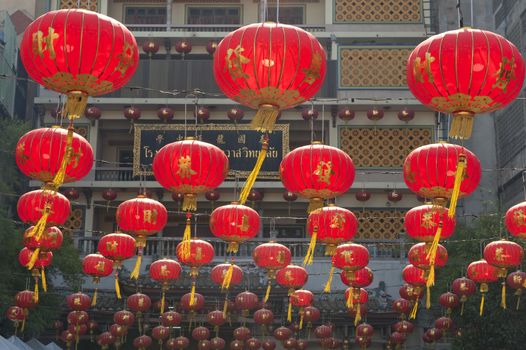 chinese paper lanterns in chinese new year, Yaowaraj china town in Bangkok, Thailand.