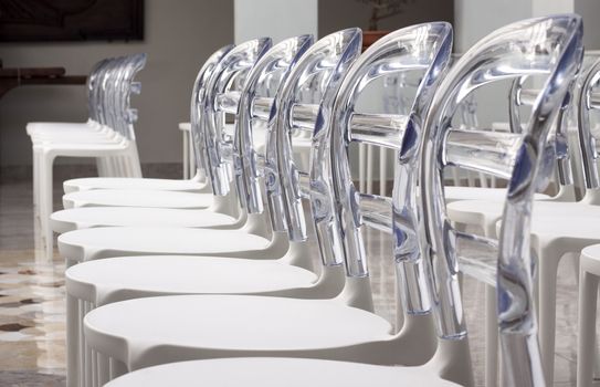 Close up of elegant contemporary designed plastic chairs