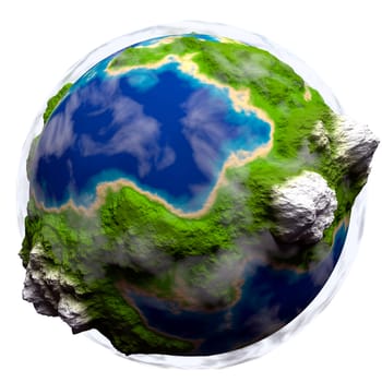 Cartoon Planet earth with some clouds over white background