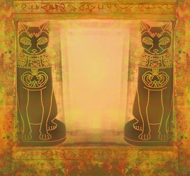 Stylized Egyptian cats - grunge frame
