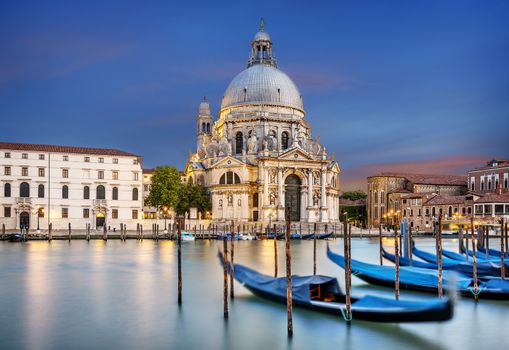 Gondola on Canal Grande with Basilica di Santa Maria della Salute in the background, Venice, Italy 