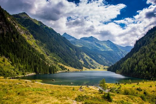 Mountain and lake in high Alps Austria