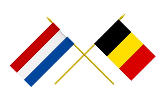 Flags of Netherlands and Belgium, 3d render, isolated on white