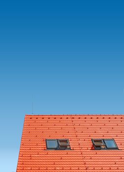 skylights on the roof, red plain tiles