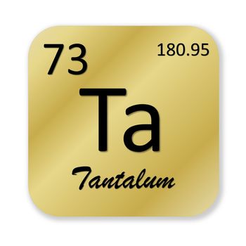 Black tantalum element into golden square shape isolated in white background
