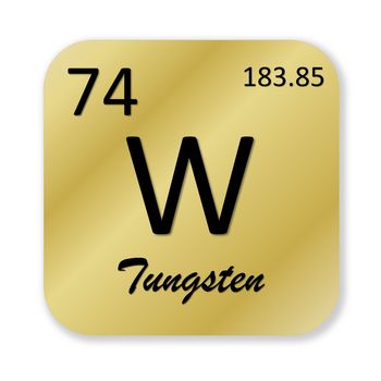 Black tungsten element into golden square shape isolated in white background