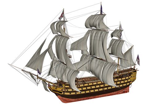 Beautiful detailed old ship isolated in white background