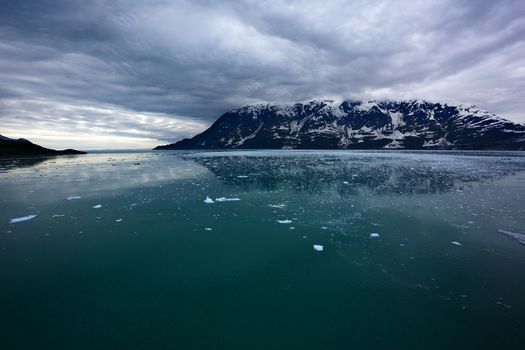 Ice field and dark clouds on return from Hubbard Glacier