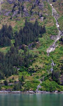 Long creek waterfall into Alaskan Turnagain arm