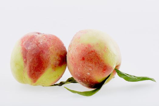 Fresh peach fruits on a white background