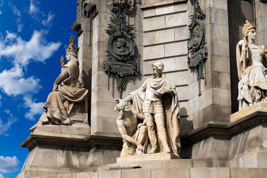 Detail of the stone pedestal of the column of Barcelona (1888) - Spain, monument dedicated to the famous Italian navigator and explorer Cristorofo Colombo (1451-1506)