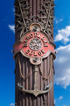 Detail of the column of Barcelona (1888) - Spain, monument dedicated to the famous Italian navigator and explorer Cristorofo Colombo (1451-1506)