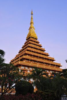 Golden pagoda at Wat Nong Wang temple, Khonkaen Thailand