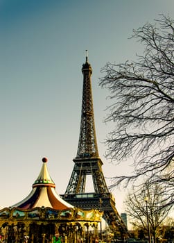 Eiffel Tower at day in Paris, France. Vintage Photos