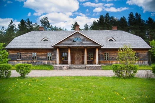 Old rural house with wooden roof near Bialystok, Poland