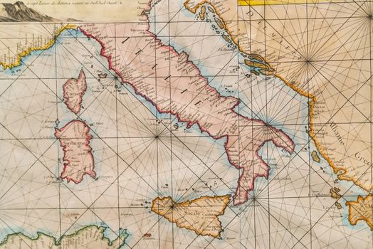 Old naval map of Italy, Sicily, Corsica and Sardinia