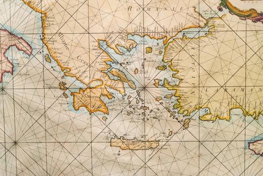 Old navigation map of Greece, western Turkey, Albany, Crete