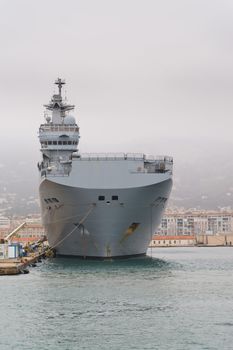 French navy Mistral class helicopter carrier in Toulon harbour