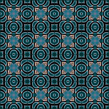 Digital computer graphic - geometric seamless ornament in a blue colors for design.