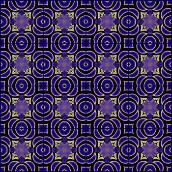 Digital computer graphic - geometric seamless ornament in a dark - blue colors for design.
